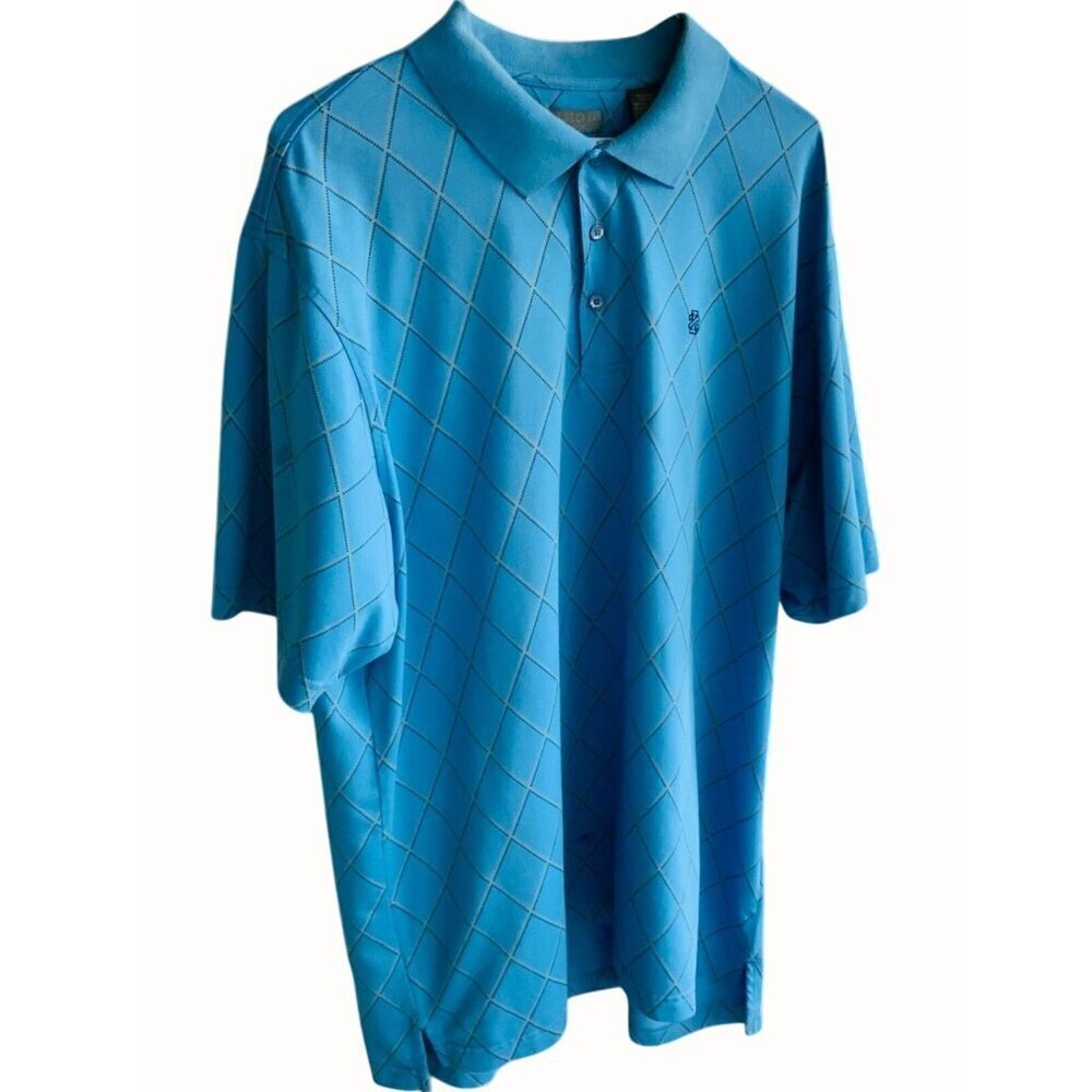 Izod Golf Mens Blue Argyle Print Short Sleeve Relaxed Fit Polo Shirt